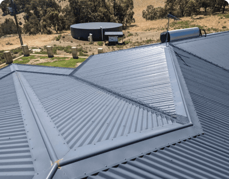 Birdseye view of grey corrugated metal roof